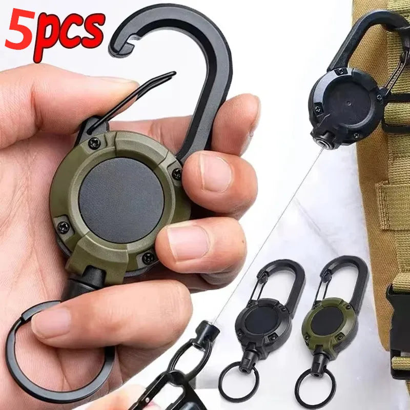 1/5pcs Heavy Duty Retractable Pull Badges ID Reel Carabiner Key Chain Steel Wire Rope Buckle Key Holder Outdoor Keychain Tools