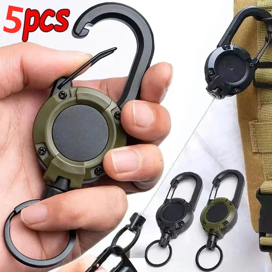 1/5pcs Heavy Duty Retractable Pull Badges ID Reel Carabiner Key Chain Steel Wire Rope Buckle Key Holder Outdoor Keychain Tools