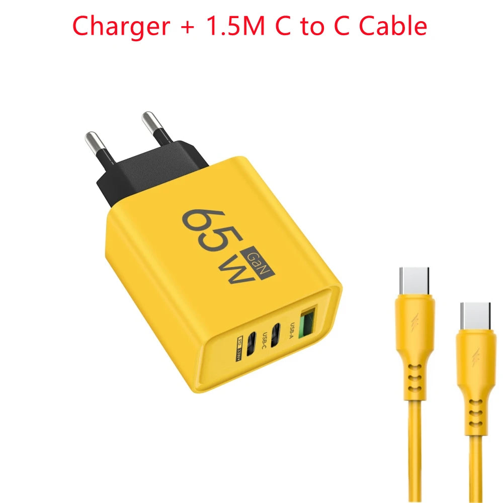Total 65W GaN Fast Charging USB C Charger Type C Mobile Phone Adapter For iPhone Huawei Quick Charge 3.0 EU/US Plug Wall Charger