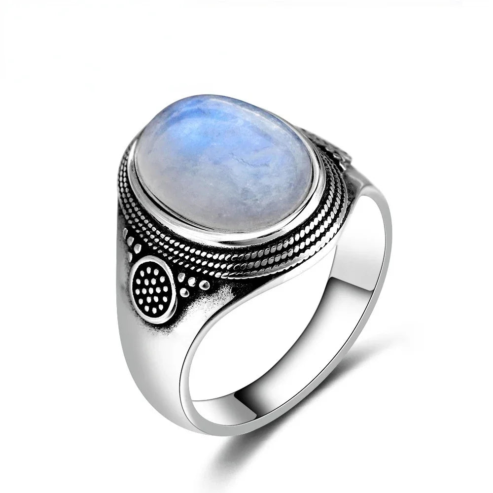S925 Sterling Silver Rings Large Natural 10x14MM Labradorite Ring for Women Men Silver Party Jewelry Tiger Eye Turquoise Lapis