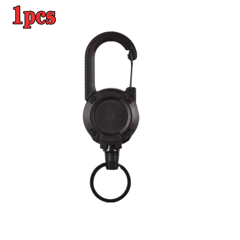 1/5pcs Heavy Duty Retractable Pull Badges ID Reel Carabiner Key Chain Steel Wire Rope Buckle Key Holder Outdoor Keychain Tools