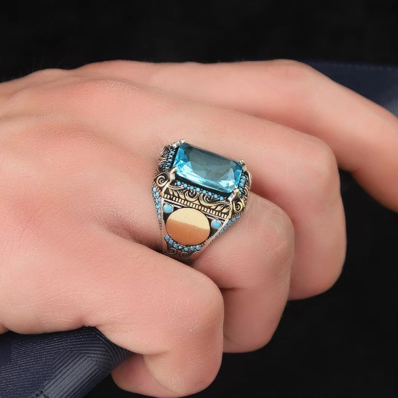 Topaz Traditional Handmade Turkish 925 Sterling Silver Signet Rings Jewelry Gift From Turkey for Women Men