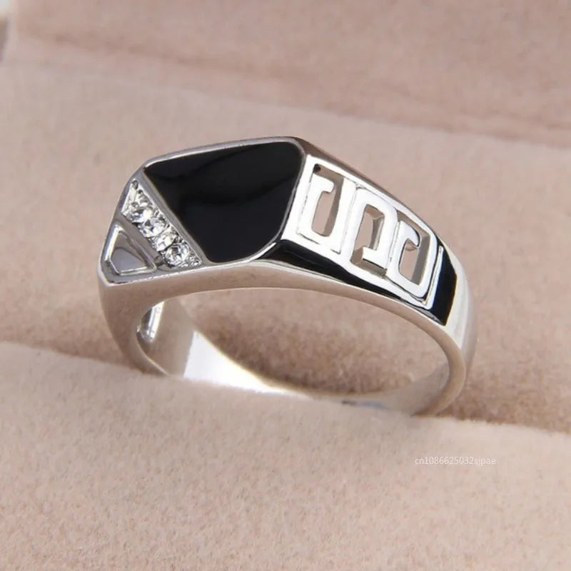 Sliver Sterling Color Rectangle Cut Zircon Rings for Men Fashion High-end Ring Boyfriend Wedding Birthday Jewelry Mens Rings
