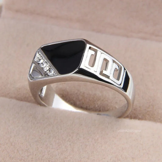 Sliver Sterling Color Rectangle Cut Zircon Rings for Men Fashion High-end Ring Boyfriend Wedding Birthday Jewelry Mens Rings