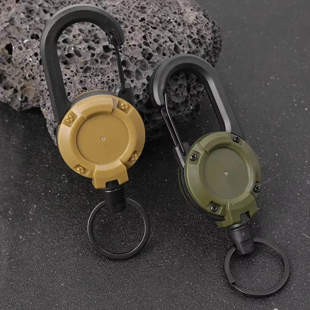 1/5pcs Heavy Duty Retractable Pull Badges ID Reel Carabiner Key Chain Steel Wire Rope Buckle Key Holder Outdoor Keychain Tools