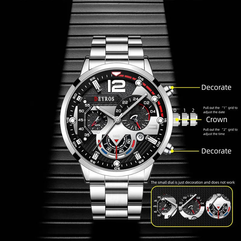 Trendy hot sale live men's fashion stainless steel band business watch luminous pointer with calendar quartz watch