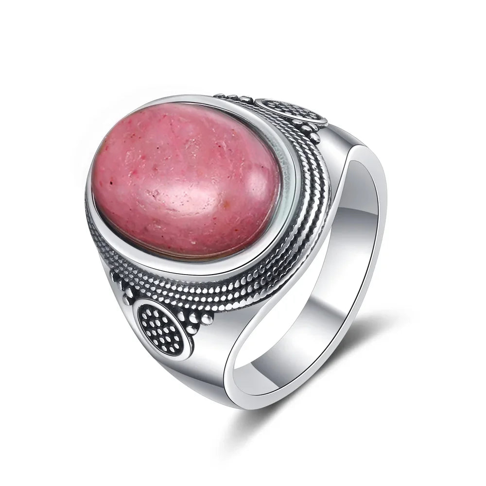 S925 Sterling Silver Rings Large Natural 10x14MM Labradorite Ring for Women Men Silver Party Jewelry Tiger Eye Turquoise Lapis
