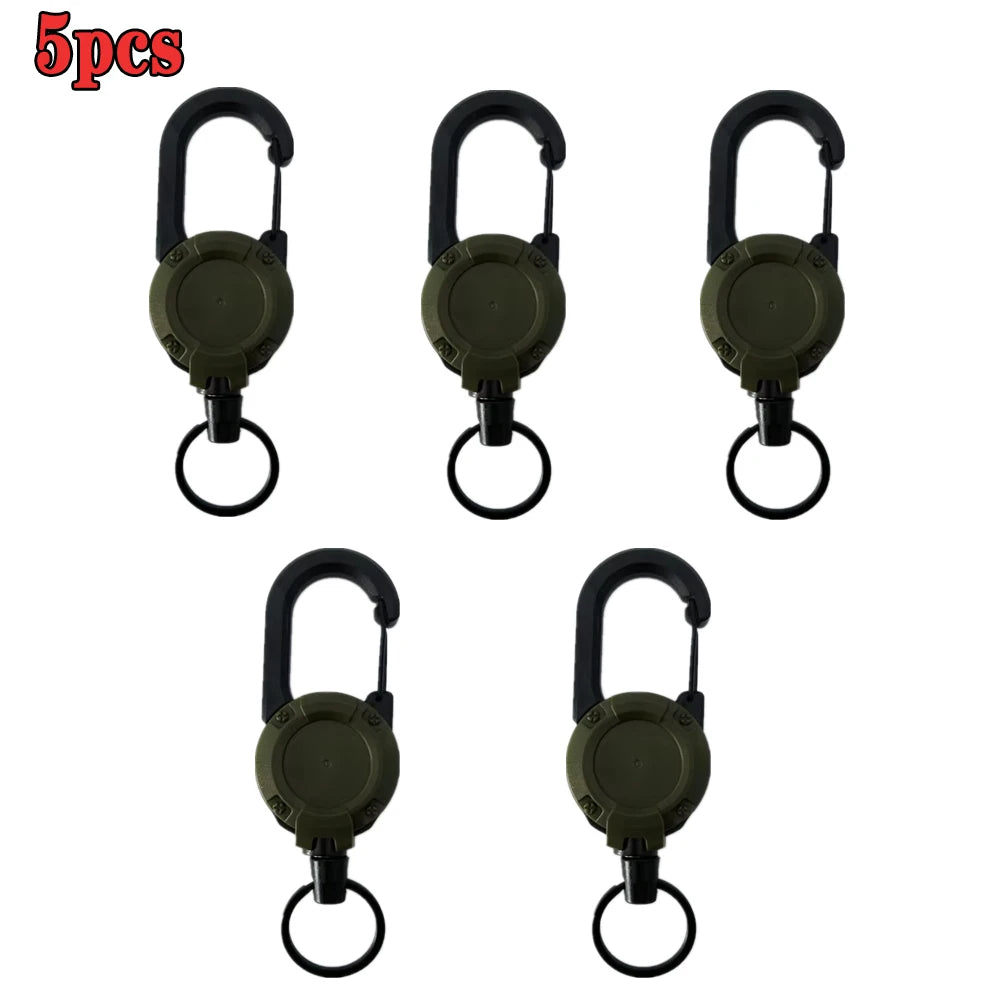 1/5pcs Heavy Duty Retractable Pull Badges ID Reel Carabiner Key Chain Steel Wire Rope Buckle Key Holder Outdoor Keychain Tools