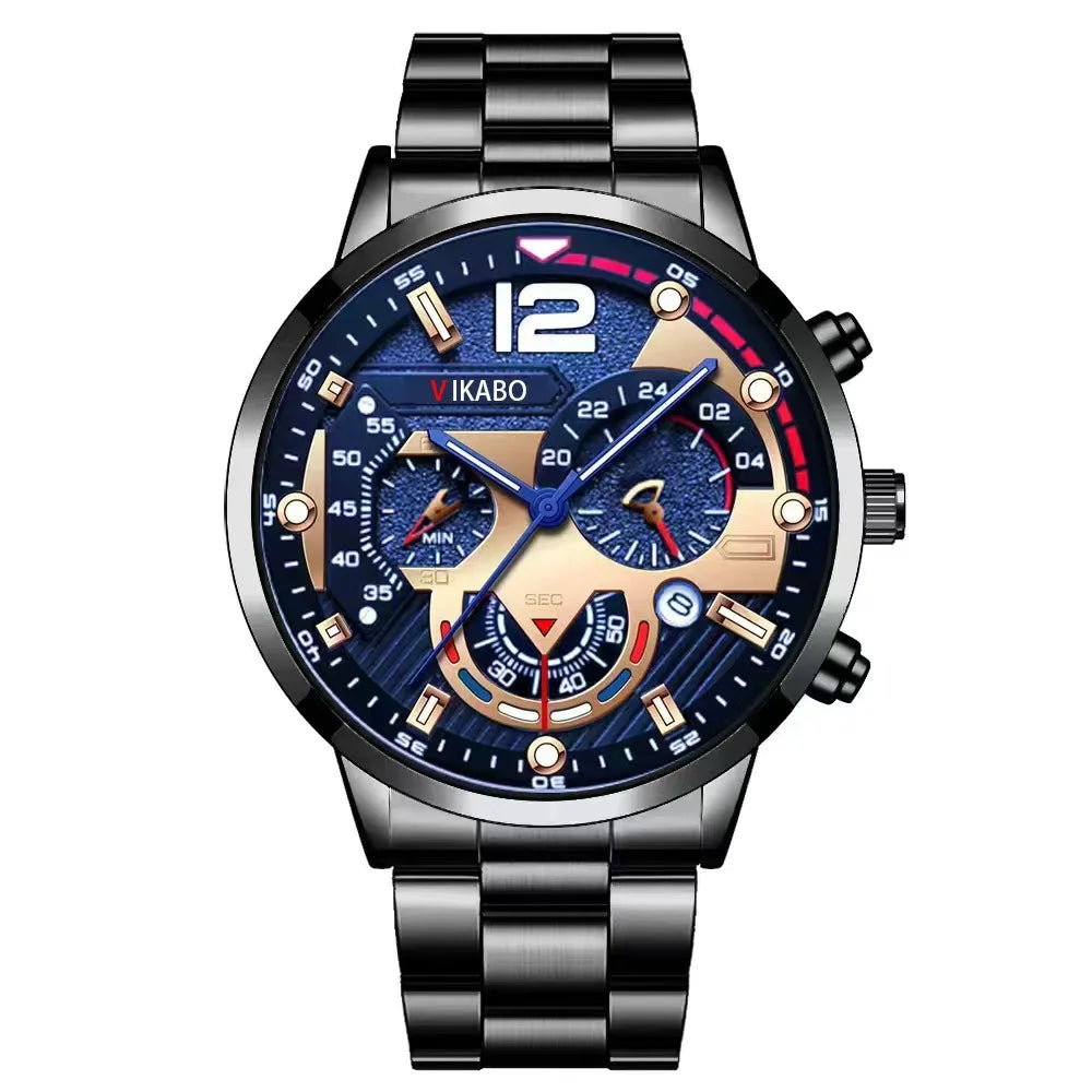 Trendy hot sale live men's fashion stainless steel band business watch luminous pointer with calendar quartz watch